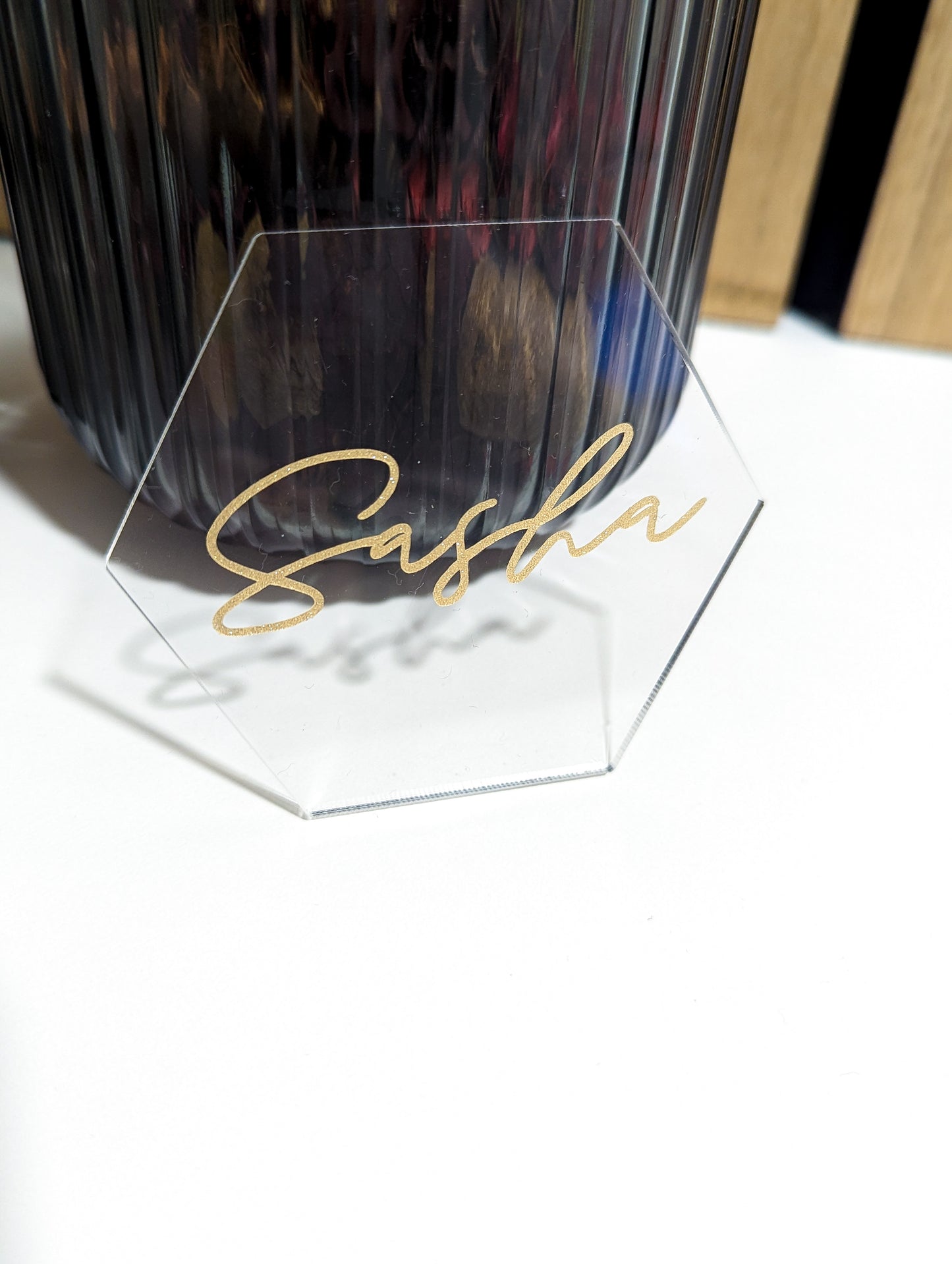 Clear Acrylic Hexagonal Wedding Name Card