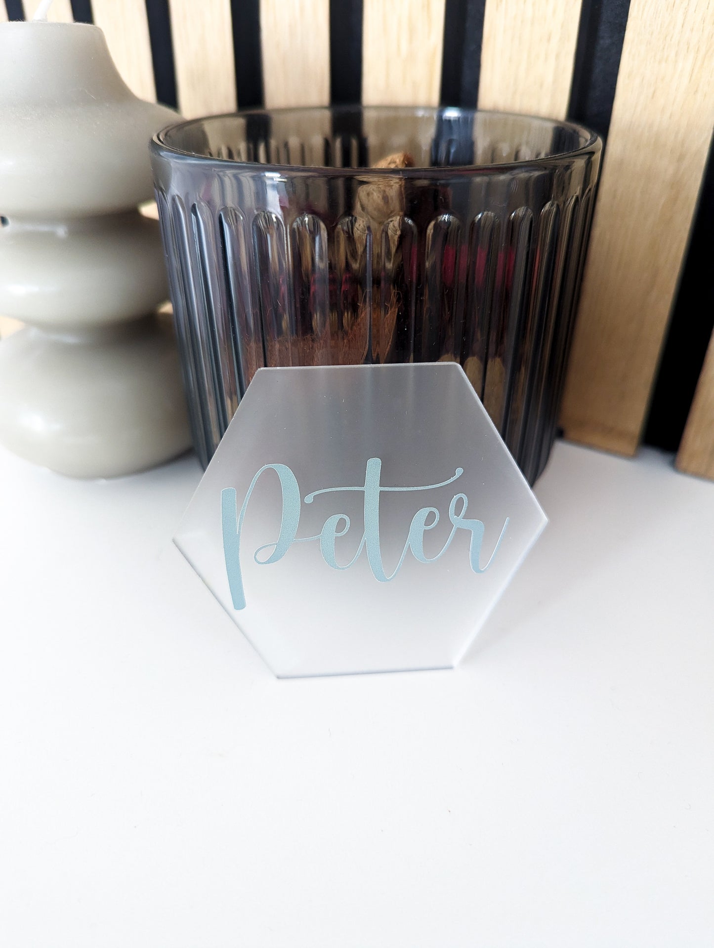 Frosted Acrylic Hexagonal Wedding Name Card