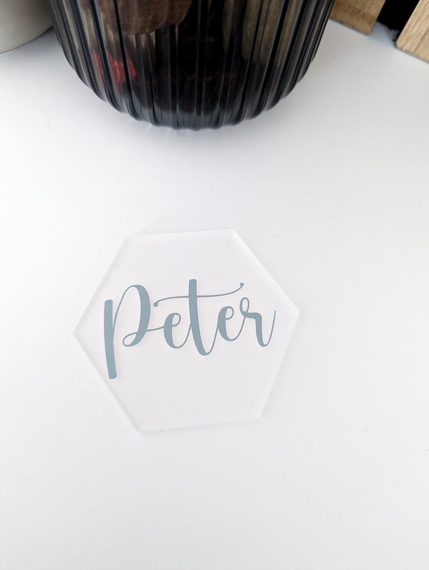 Frosted Acrylic Hexagonal Wedding Name Card