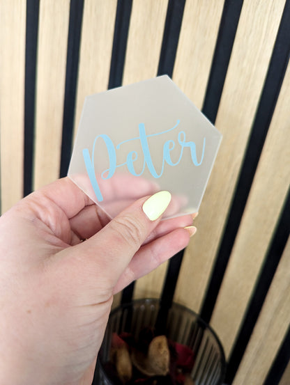 Frosted Acrylic Hexagonal Wedding Name Card