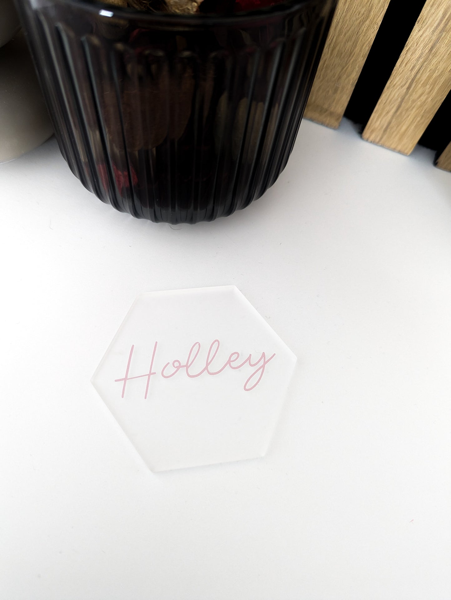 Frosted Acrylic Hexagonal Wedding Name Card