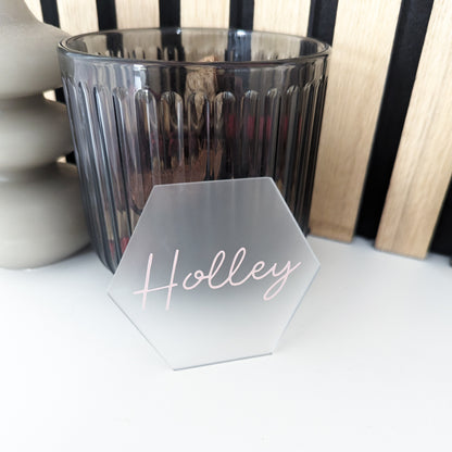 Frosted Acrylic Hexagonal Wedding Name Card