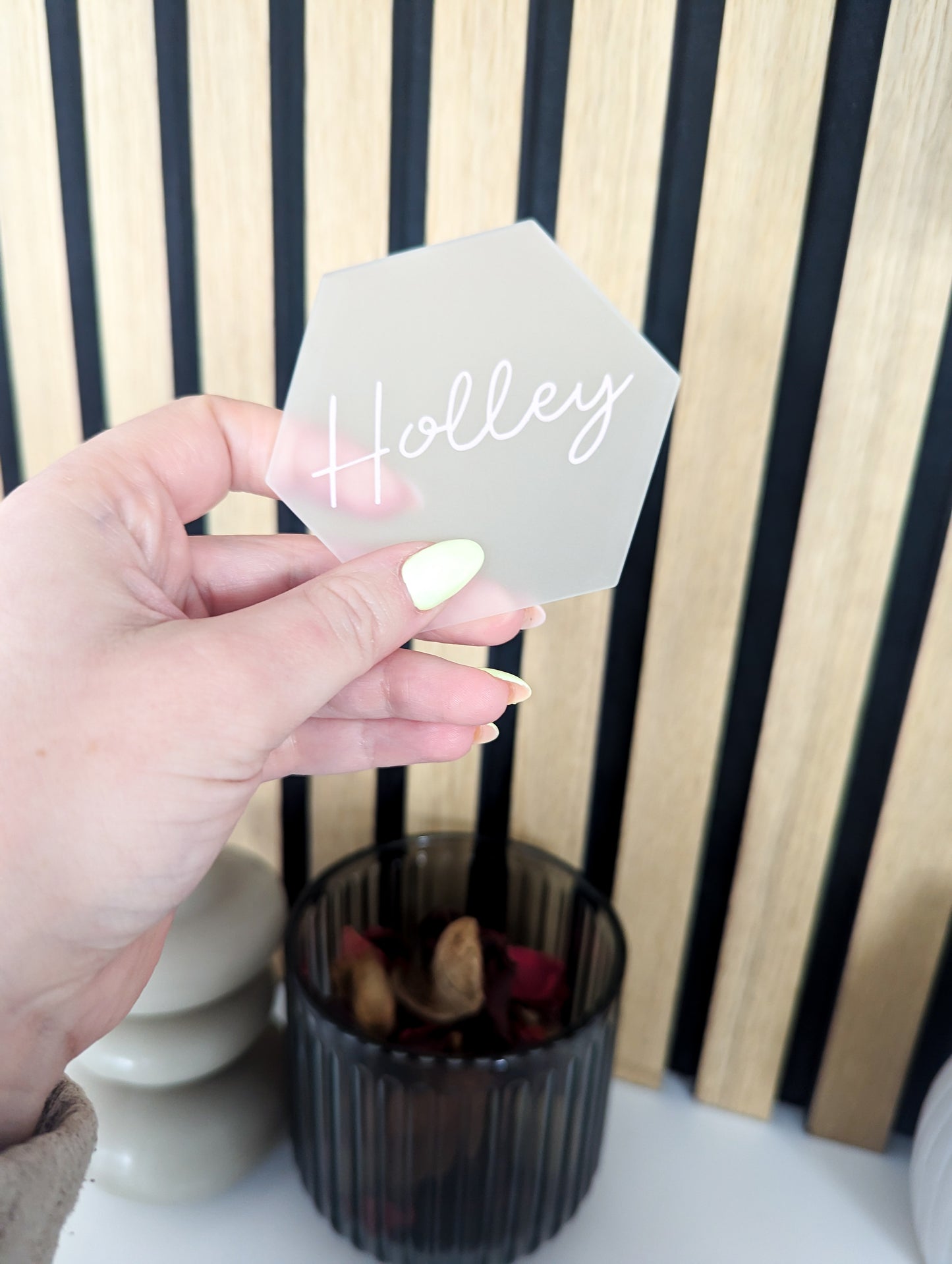 Frosted Acrylic Hexagonal Wedding Name Card