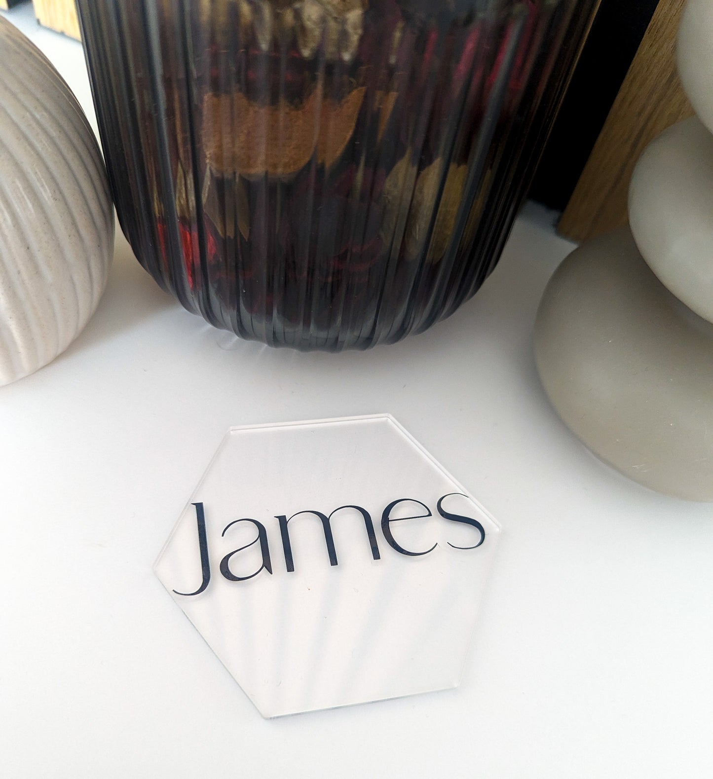 Clear Acrylic Hexagonal Wedding Name Card