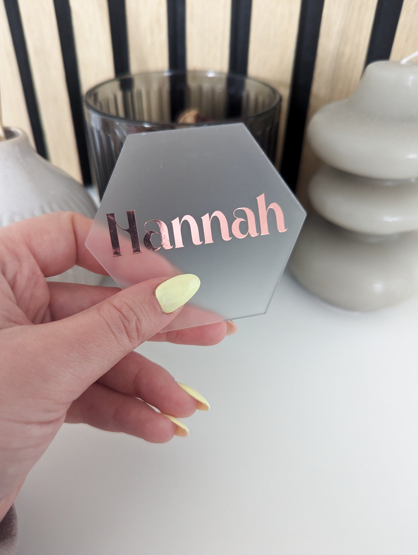 Frosted Acrylic Hexagonal Wedding Name Card